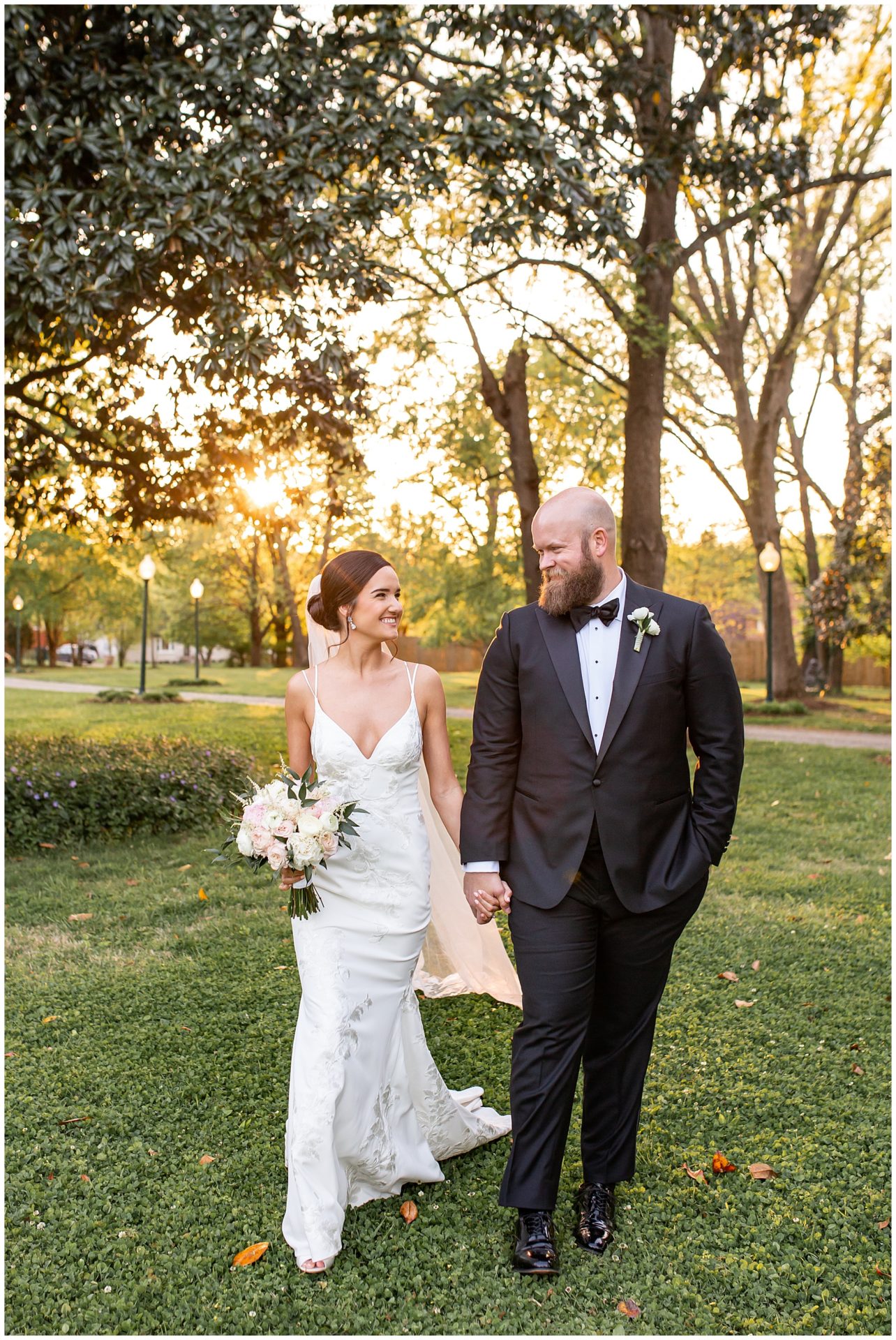 The most stunning bride and groom portraits at sunset at Riverwood Mansion by top wedding photographer, Melanie Dunn