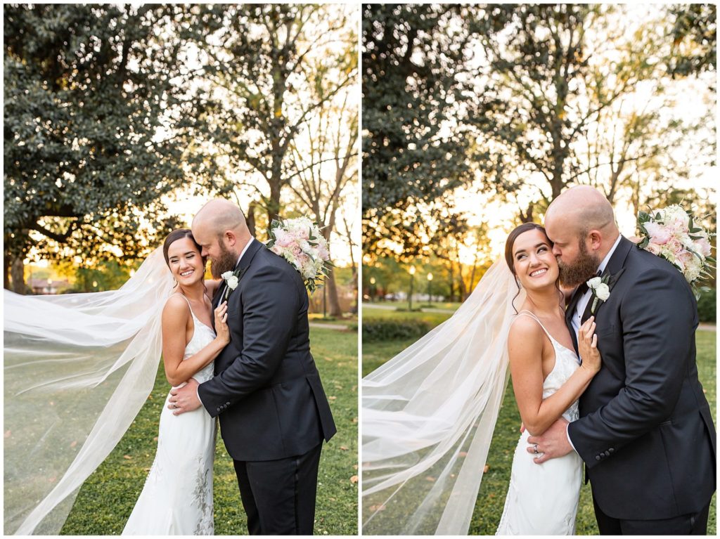 Bride and groom portraits at sunset at Riverwood Mansion by top wedding photographer, Melanie Dunn